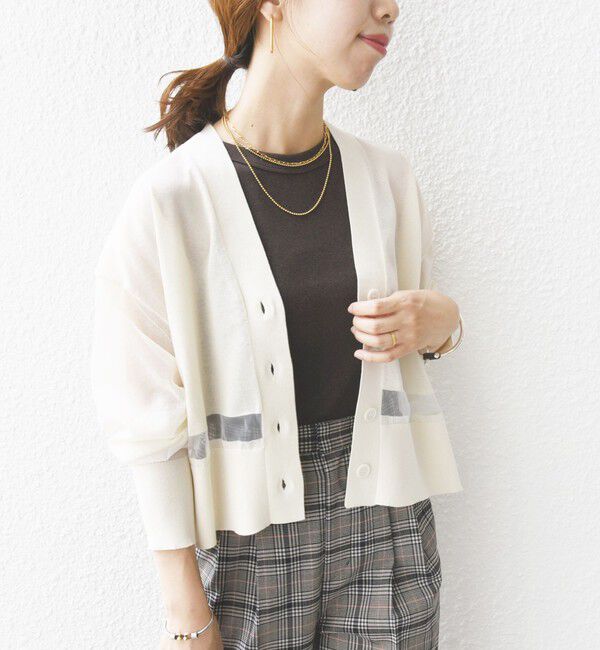 SHIPS for women「〈手洗い可能〉シアー ライン Vネック カーディガン」|カーディガン|