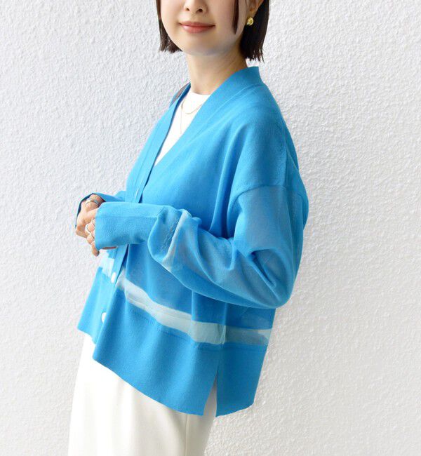 SHIPS for women「〈手洗い可能〉シアー ライン Vネック カーディガン」|カーディガン|ブルー