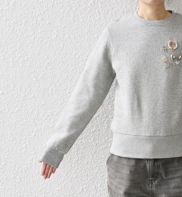 SHIPS any「【WEB限定】SHIPS any:〈手洗い可能〉裏起毛 ビジュー クルーネック コンパクト プルオーバー」|スウェット・ジャージ|