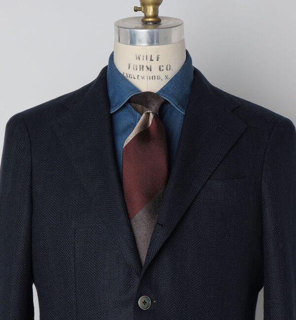 SHIPS「SHIPS: シルク ヘリンボーン ワイド ストライプ ネクタイ」|ネクタイ・蝶ネクタイ|ボルドー