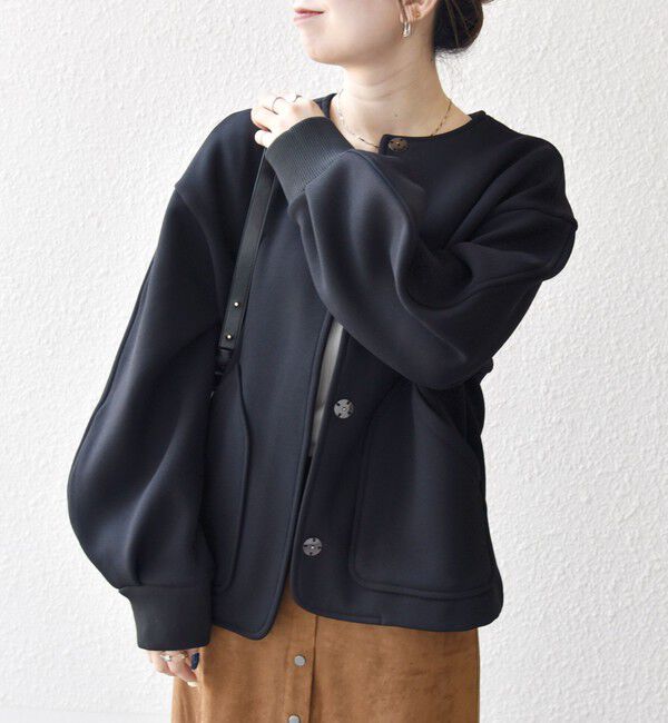 SHIPS any「SHIPS any:〈洗濯機可能〉ダンボール ノーカラー コンパクト ブルゾン」|ブルゾン・スタジャン|