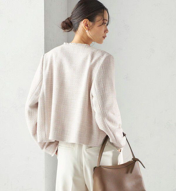 SHIPS for women「トライスピン 杢 ツイード パール モチーフ ボタン ジャケット（セレモニー対応可）」|ノーカラージャケット|