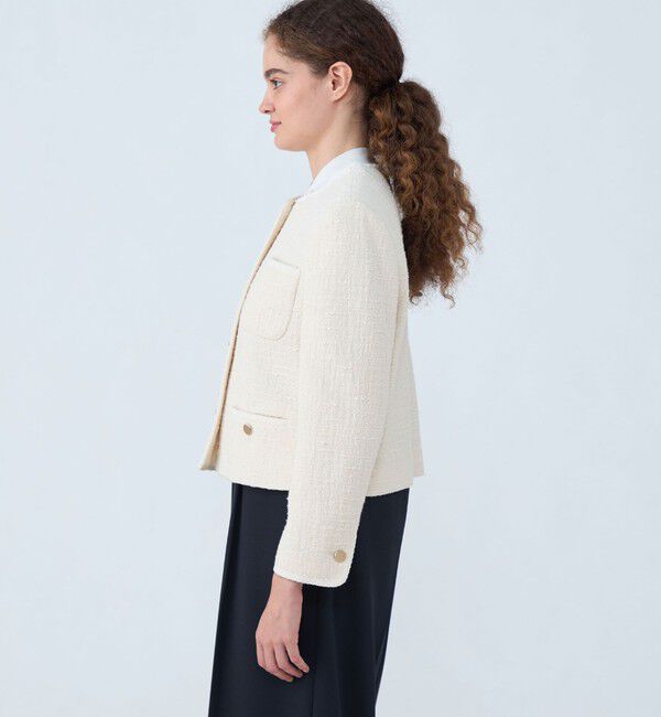 Ballsey「スラブコットンツイード Vクルーネックジャケット」|ノーカラージャケット|