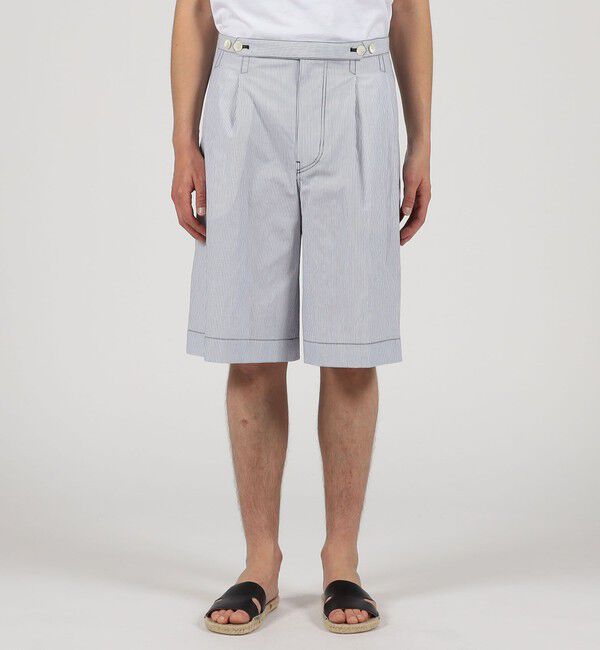 TOMORROWLAND MENS「コットンナイロンストライプ  2プリーツ ベルトレス ショートパンツ」|その他|