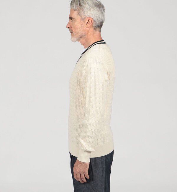 TOMORROWLAND MENS「コットンシルク Vネックプルオーバー ケーブルニット」|ニット・セーター|