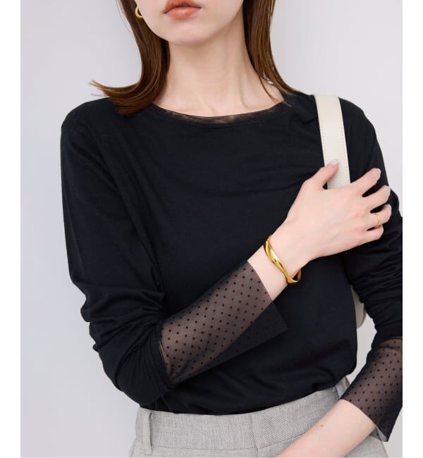 SLOBE IENA「《追加3》レイヤードフロッキードットスリーブロンTEE」|Tシャツ・カットソー|ブラック