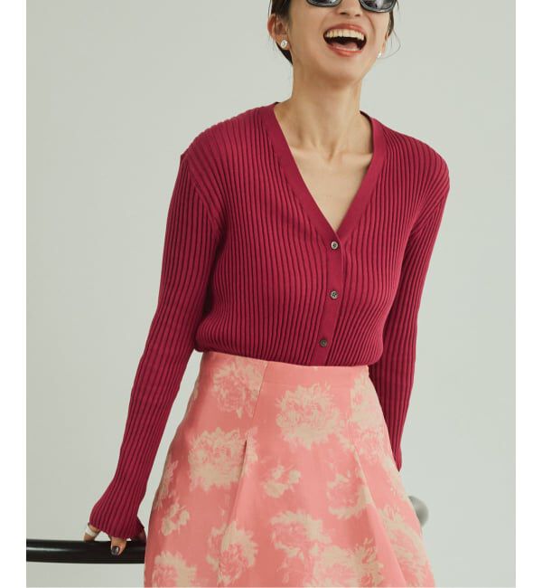 VERMEIL par iena「イタリア糸 RIB Vネックカーディガン」|カーディガン|ピンク