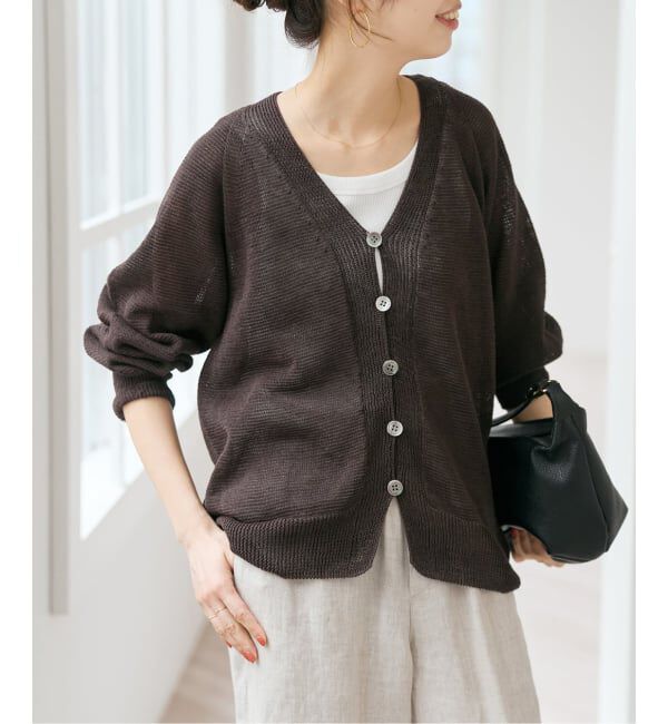 Spick and Span「コットンリネンギマ天竺カーディガン」|カーディガン|ブラウン