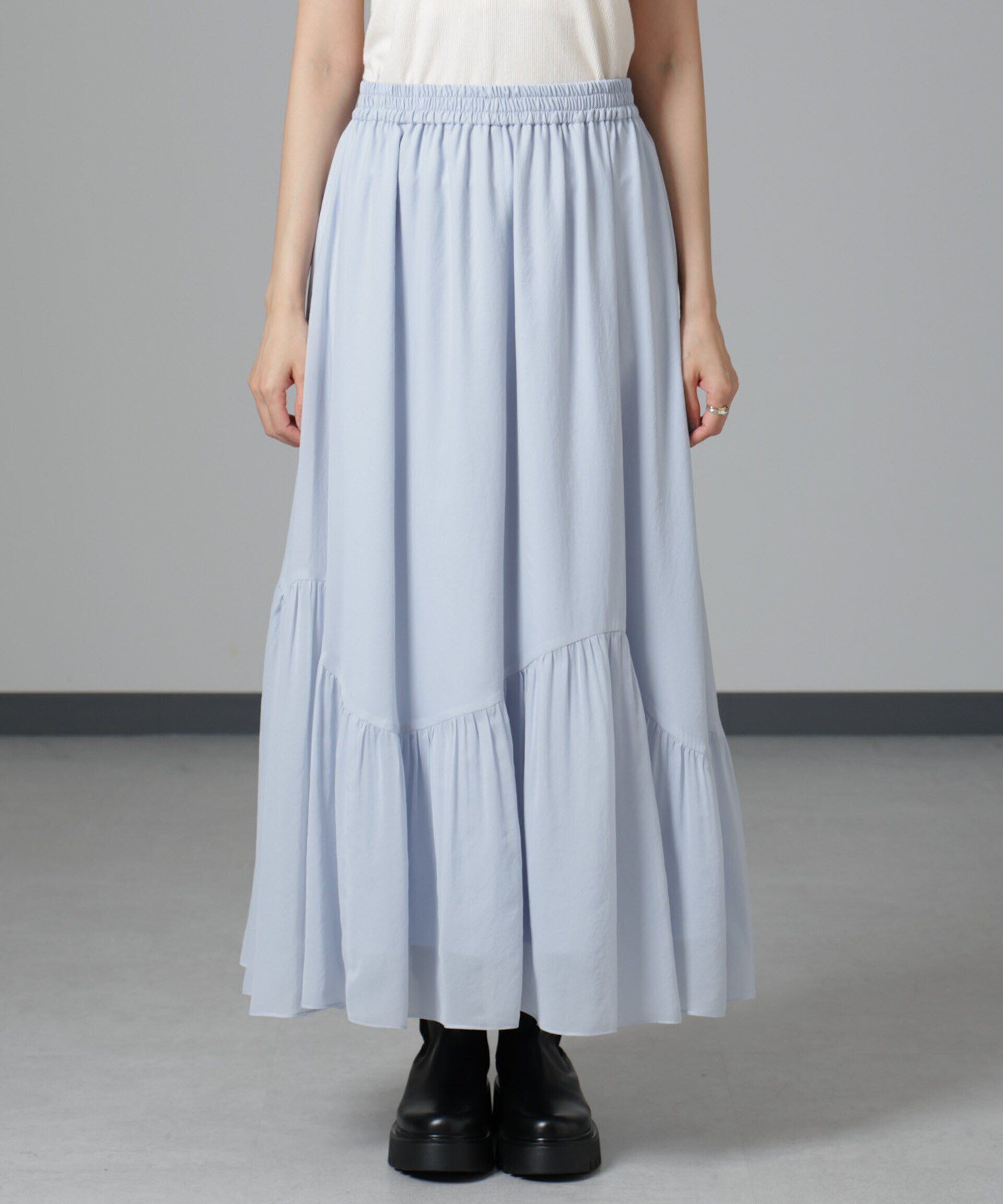 nano･universe「アシメティアードシフォンギャザースカート」|スカート|