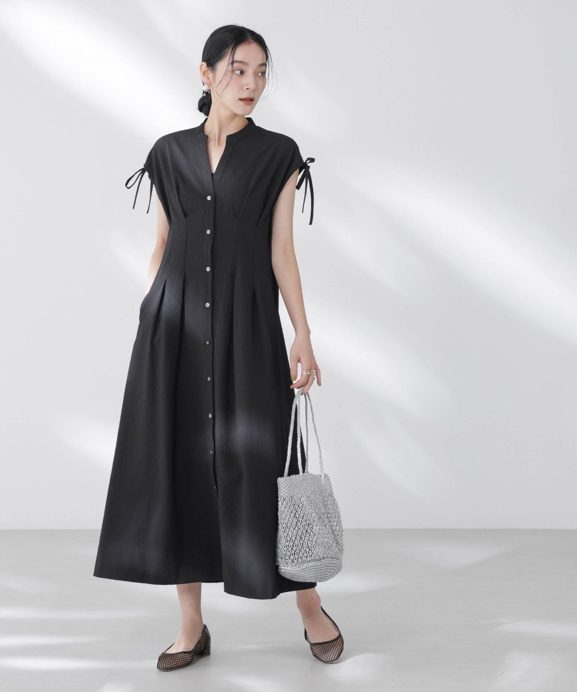 nano･universe「リボンドロストサッカーシャツワンピース」|ワンピース|ブラック