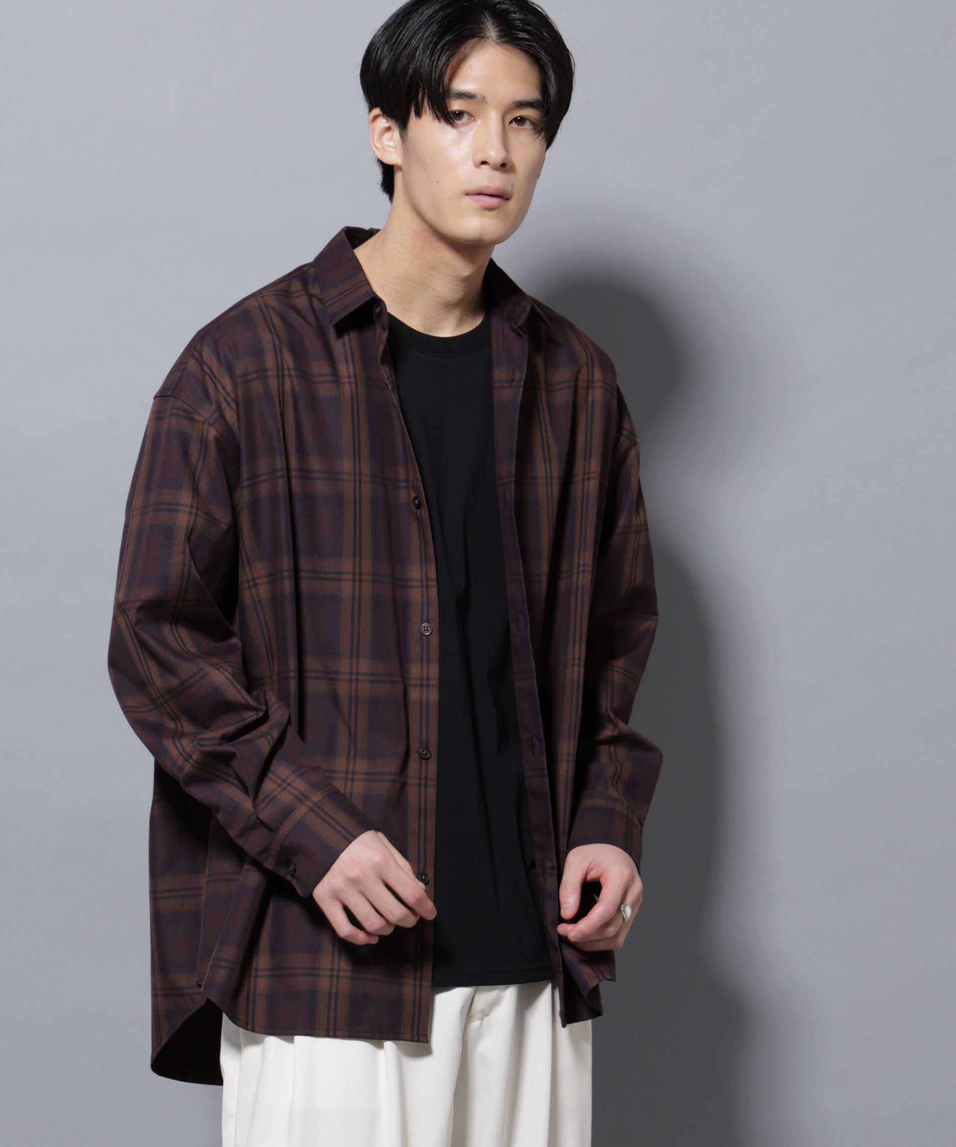 nano･universe「ビッグドレープチェックシャツ 長袖」|シャツ・ブラウス|