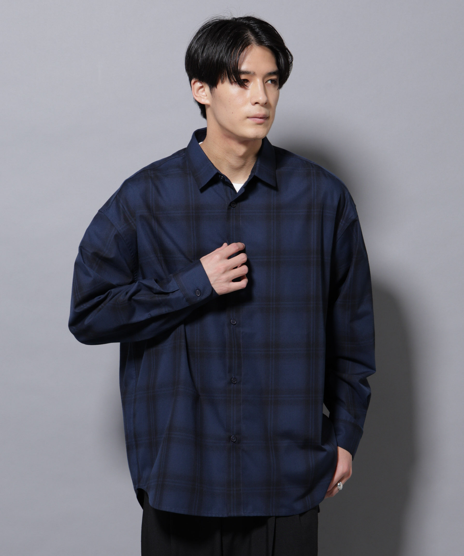 nano･universe「ビッグドレープチェックシャツ 長袖」|シャツ・ブラウス|