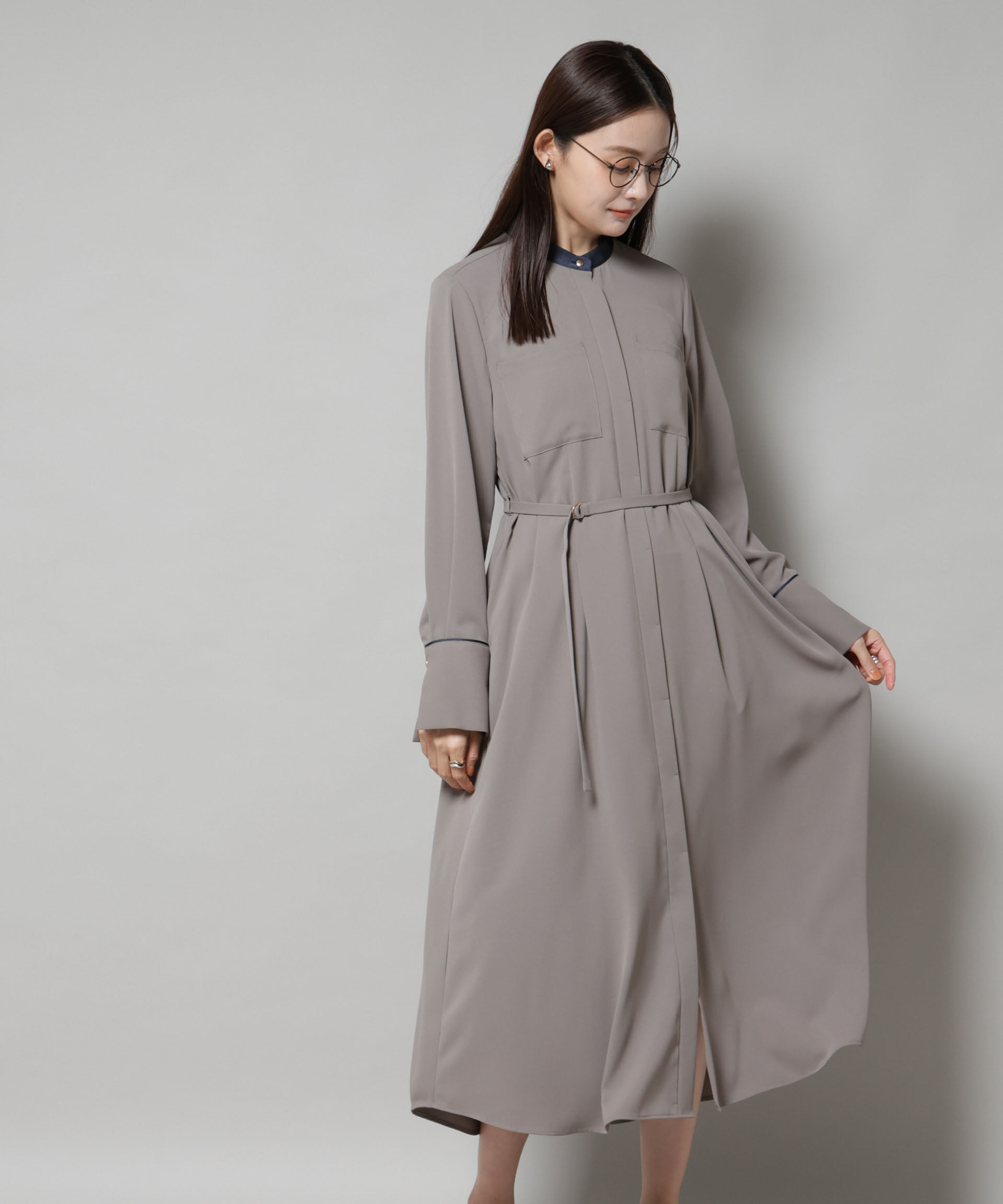 nano･universe「スタンドバイカラーベルト付きワンピース」|ワンピース|