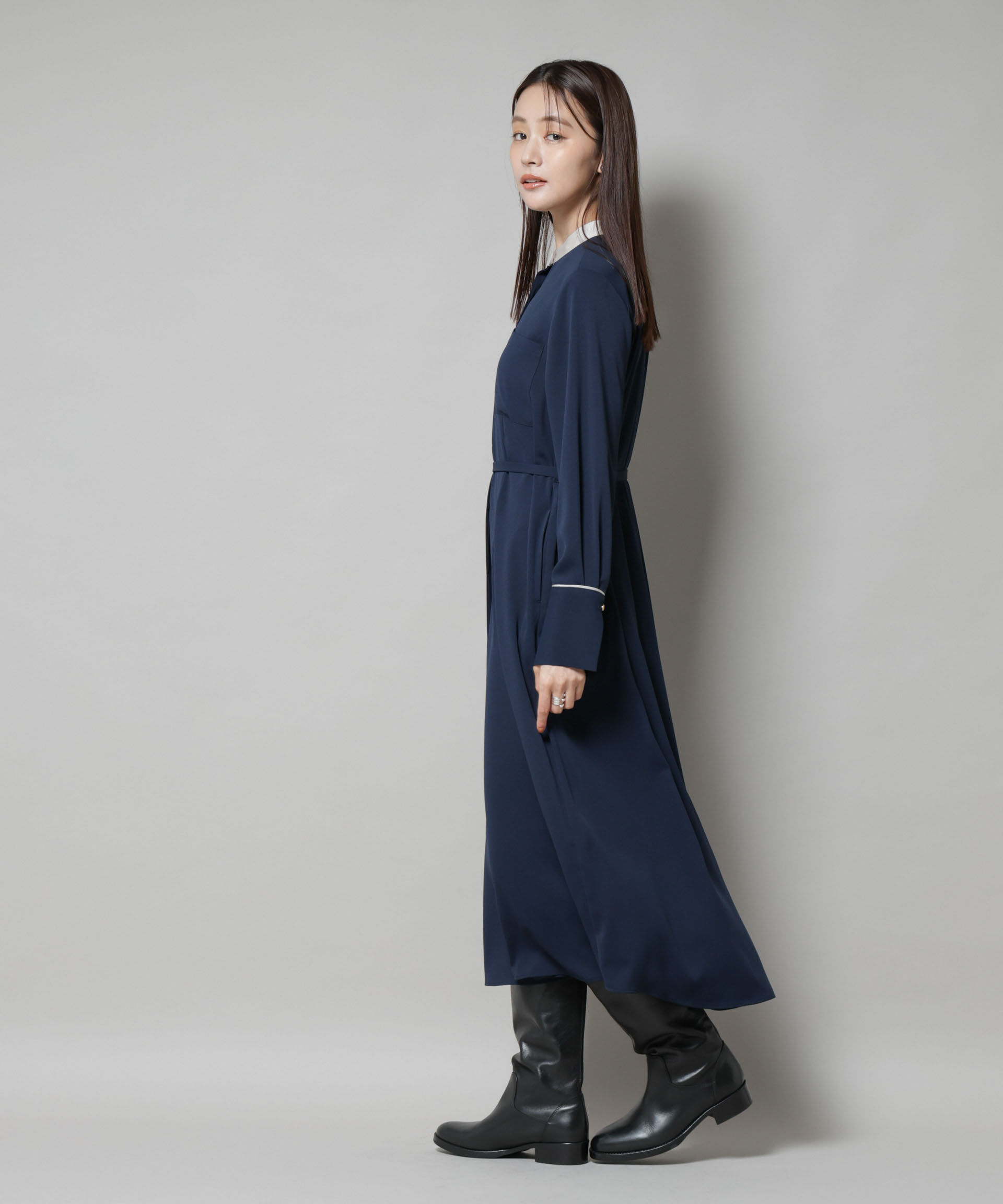 nano･universe「スタンドバイカラーベルト付きワンピース」|ワンピース|