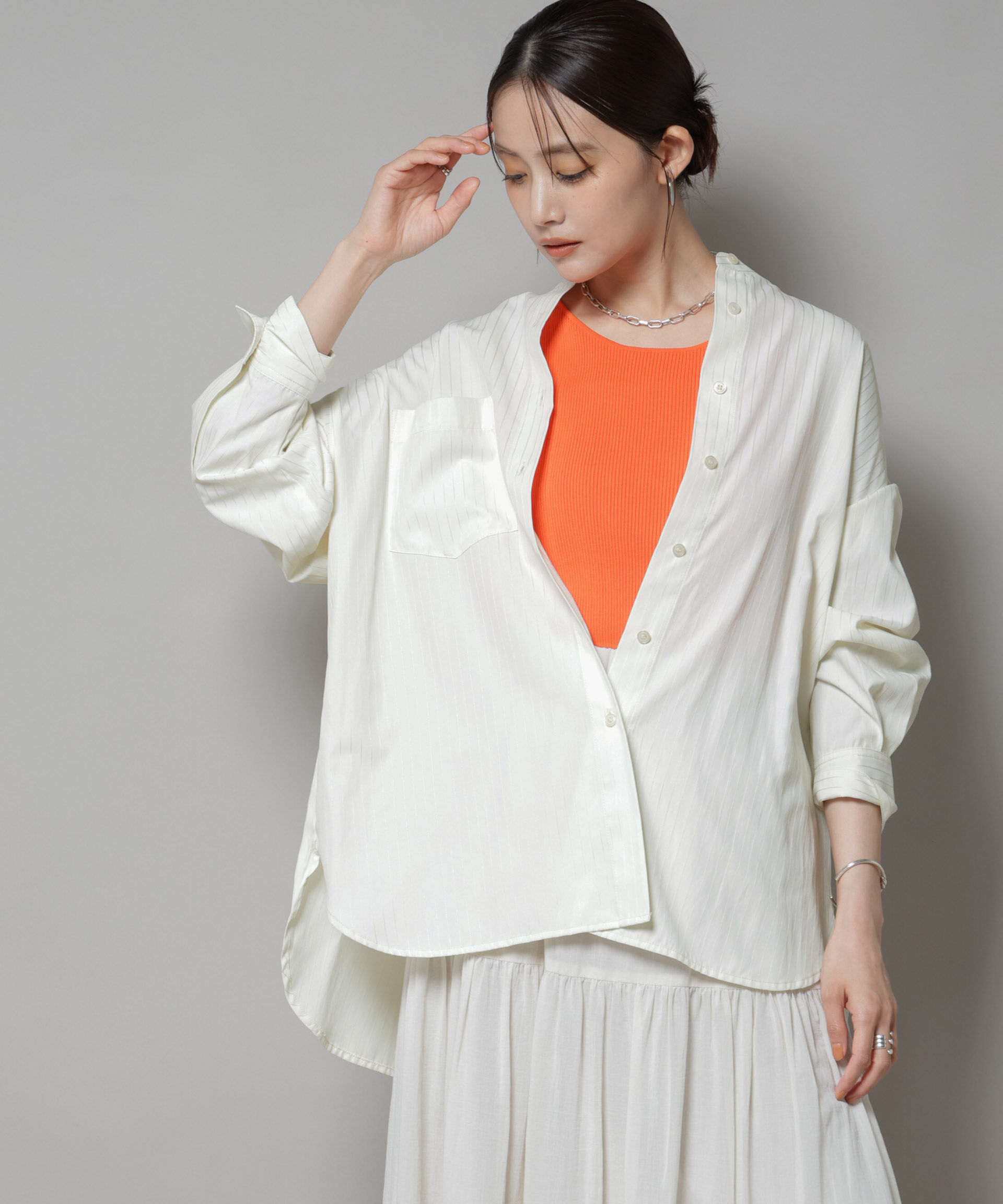 nano･universe「スタンドカラーストライプシャツ」|シャツ・ブラウス|