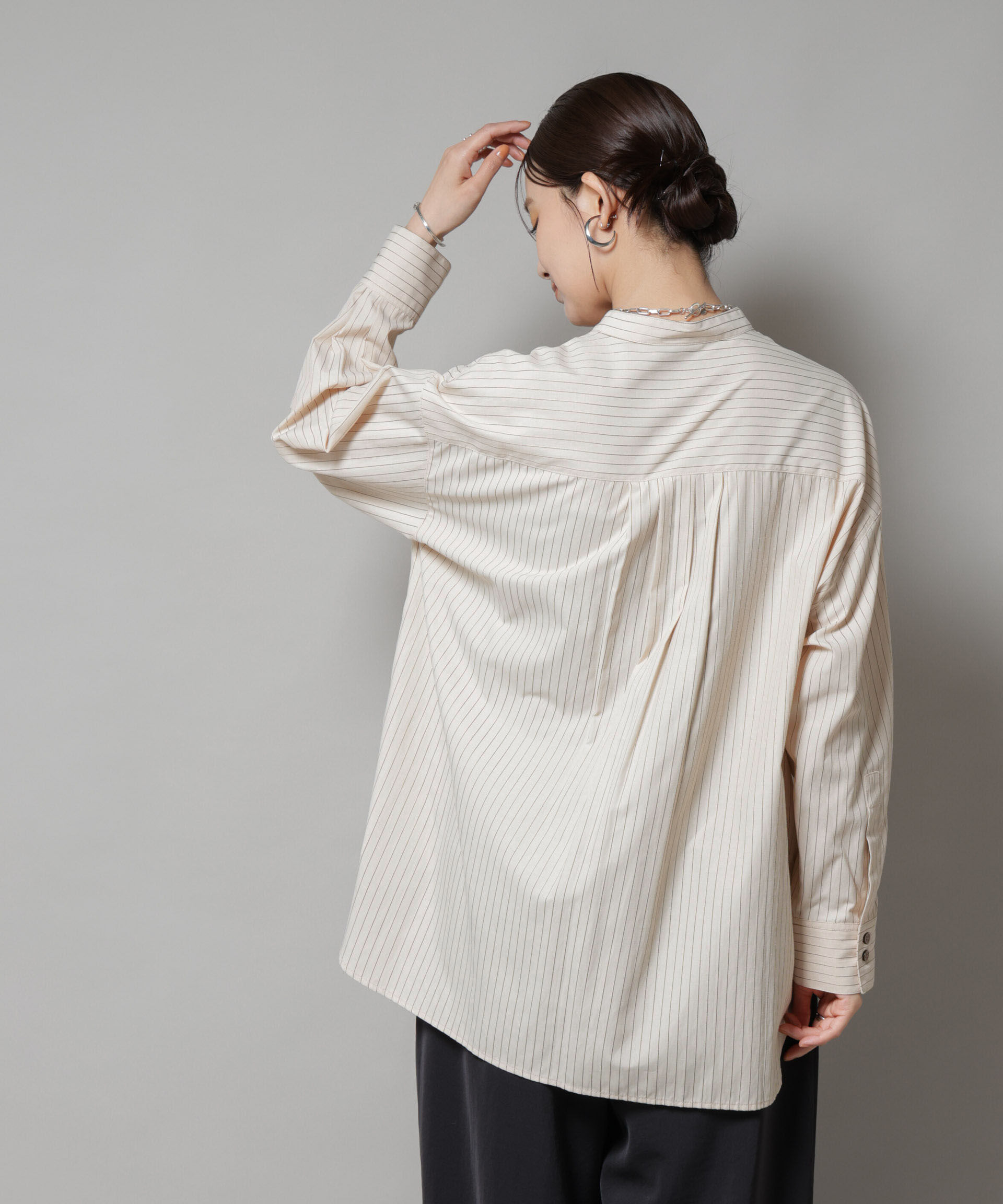 nano･universe「スタンドカラーストライプシャツ」|シャツ・ブラウス|