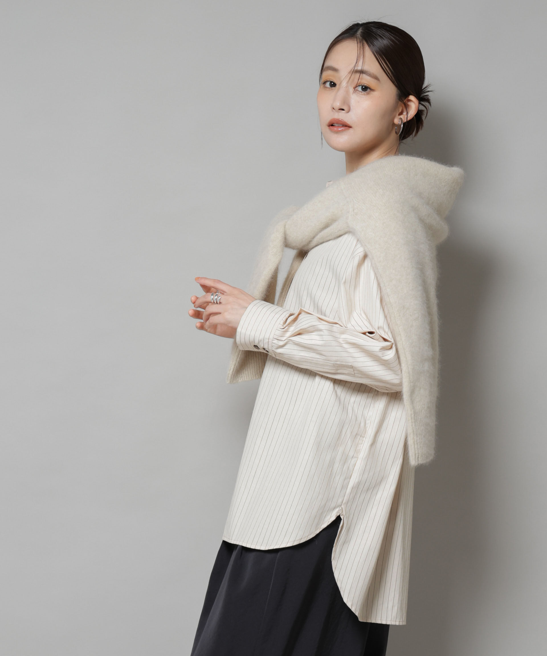 nano･universe「スタンドカラーストライプシャツ」|シャツ・ブラウス|