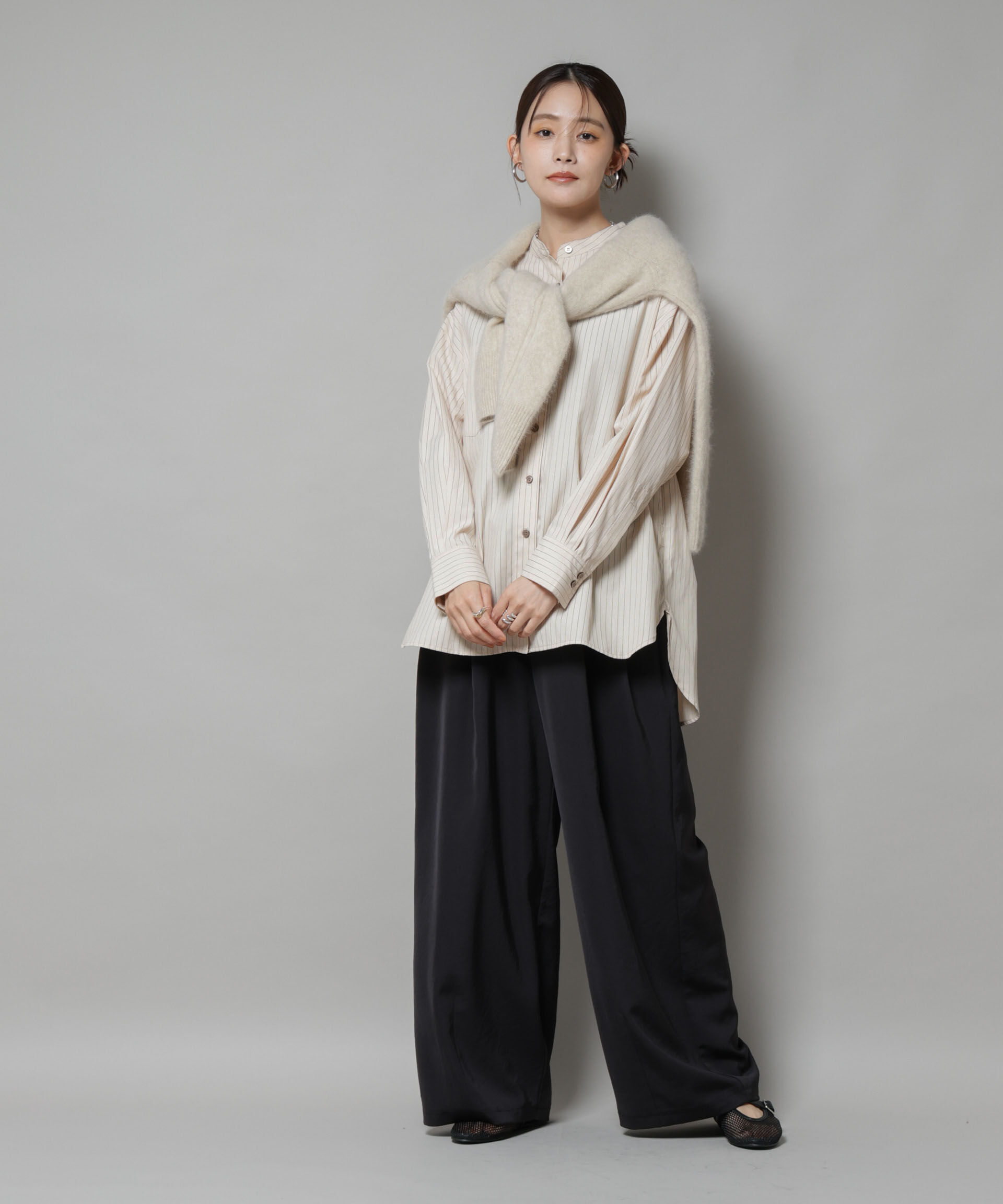 nano･universe「スタンドカラーストライプシャツ」|シャツ・ブラウス|