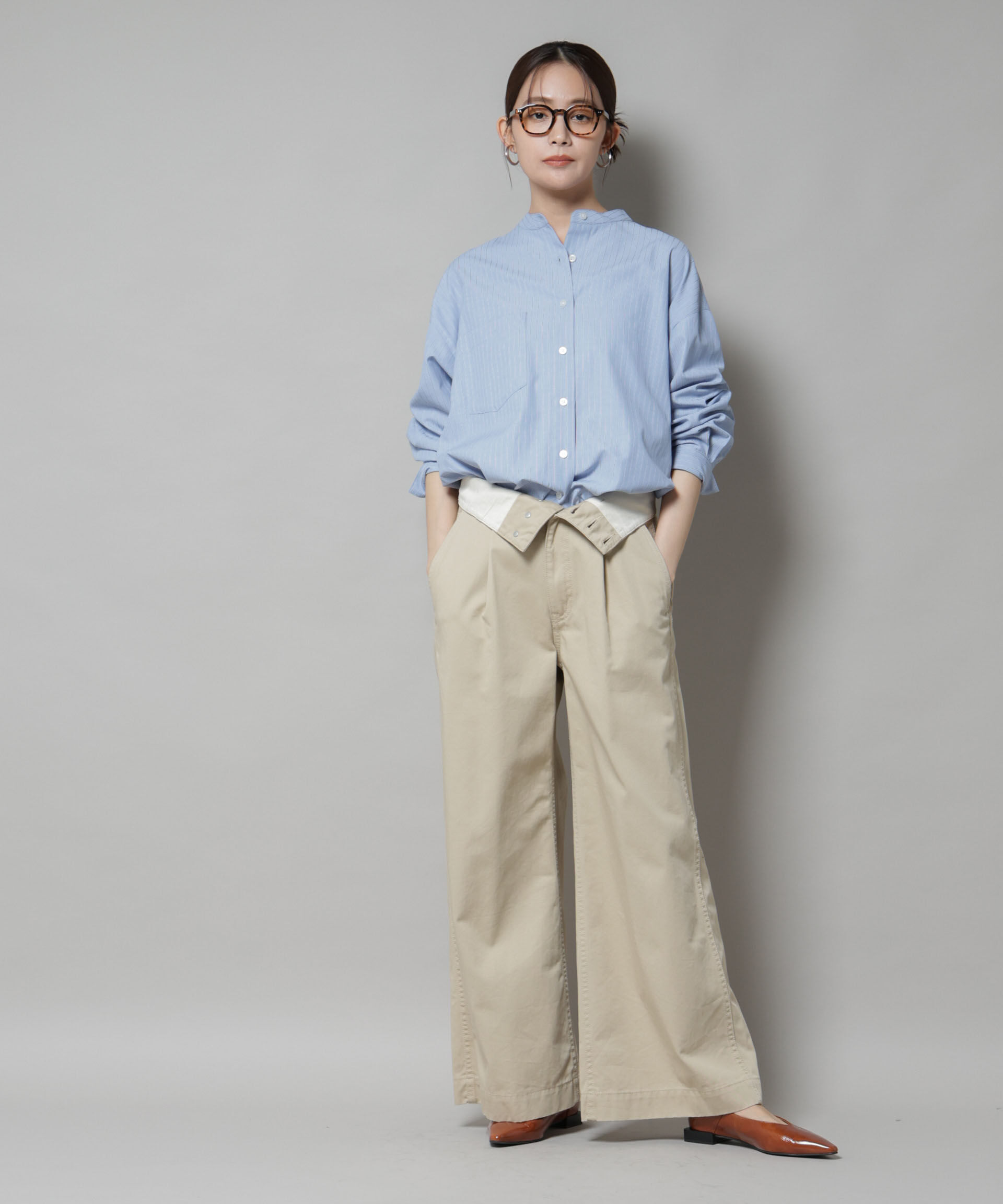 nano･universe「スタンドカラーストライプシャツ」|シャツ・ブラウス|