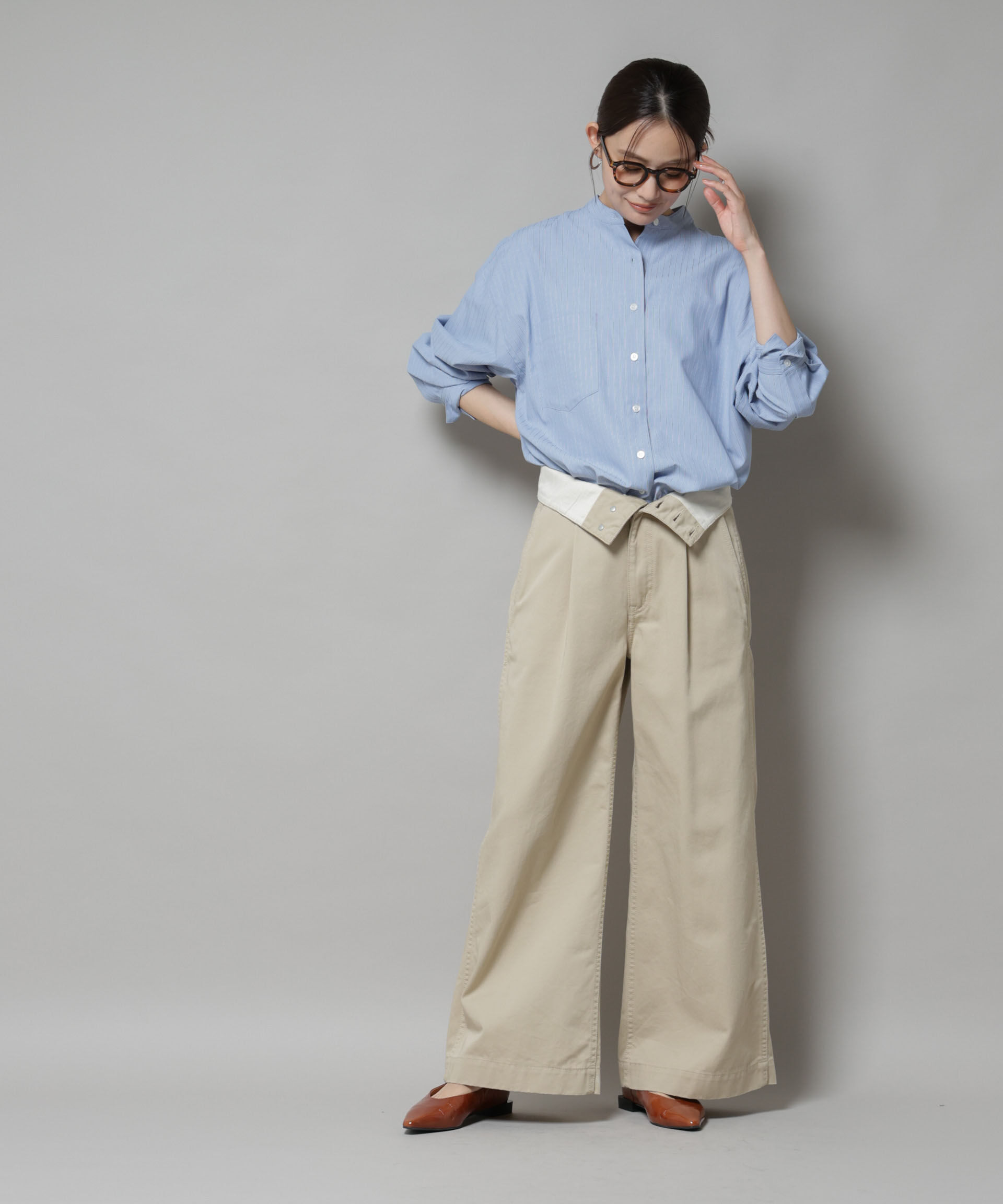 nano･universe「スタンドカラーストライプシャツ」|シャツ・ブラウス|