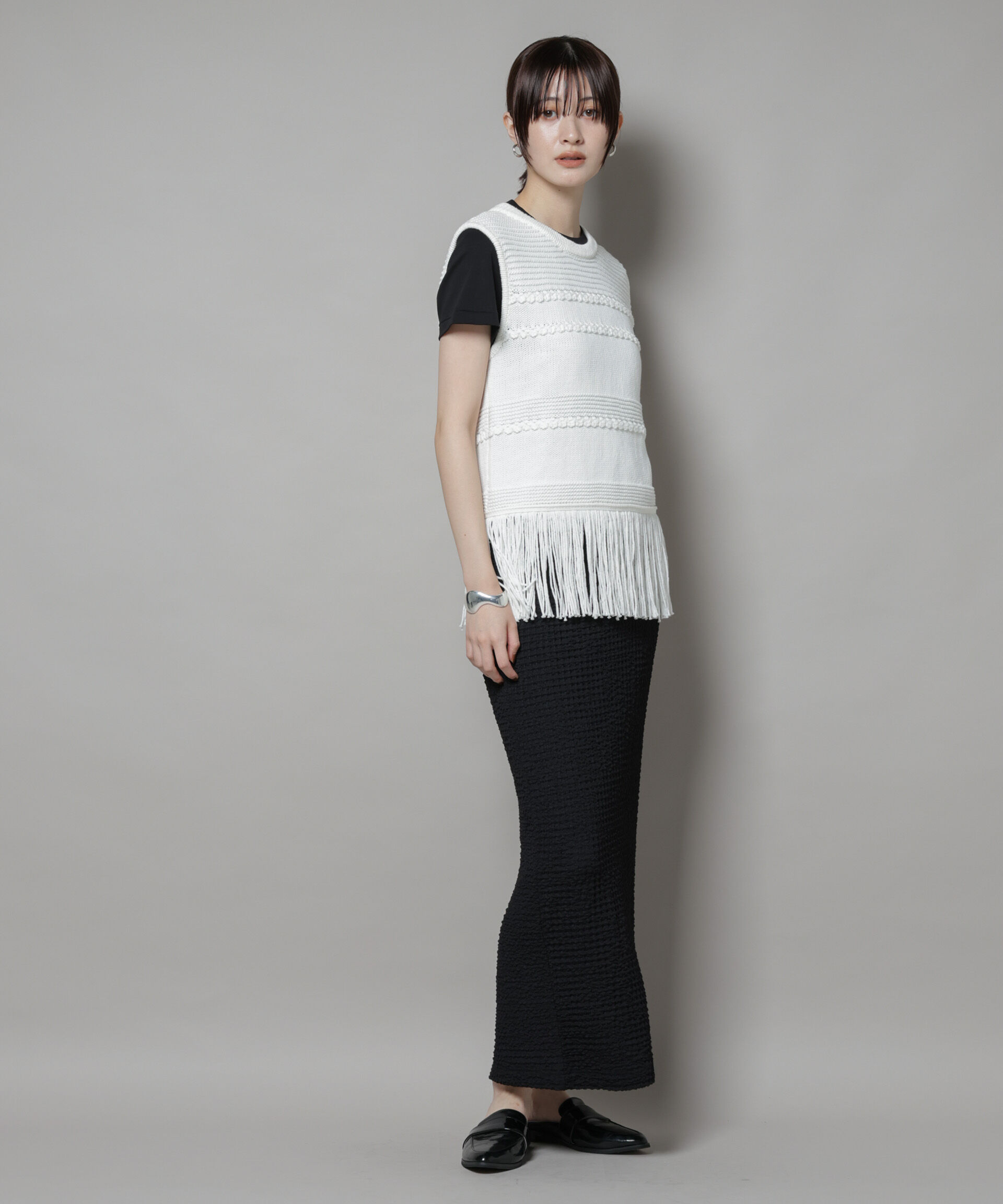 nano･universe「リリヤーンフリンジニットベスト」|ニット・セーター|