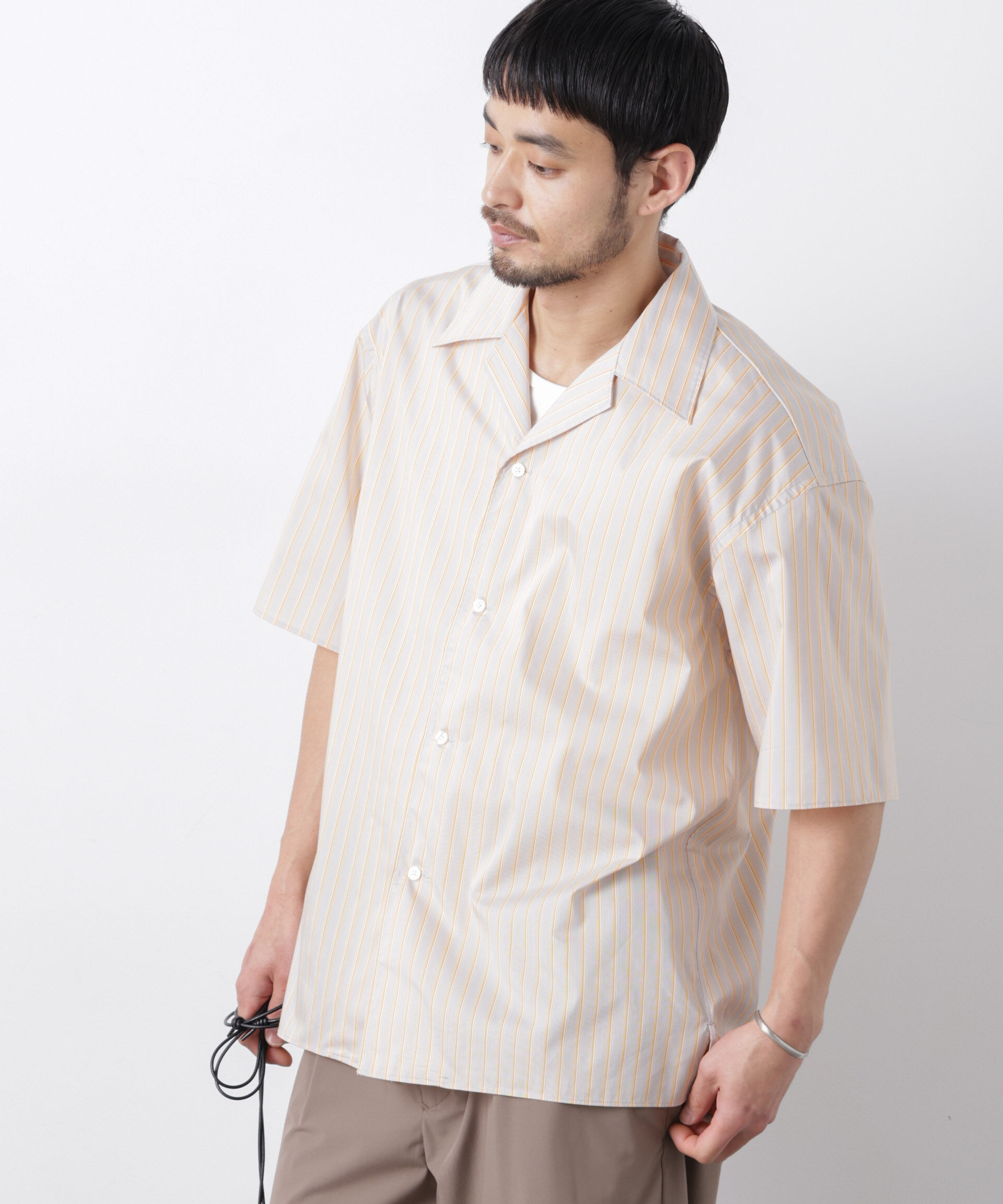 nano･universe「「OtoNANO」オープンカラーストライプ半袖シャツ」|シャツ・ブラウス|グレー