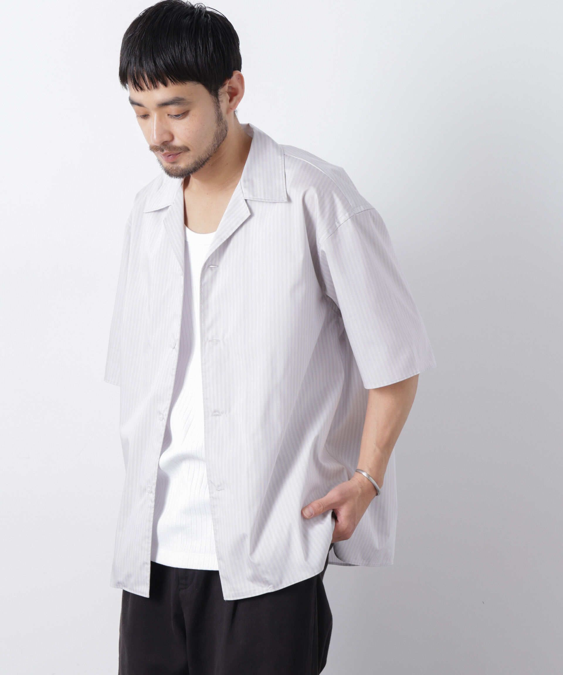 nano･universe「「OtoNANO」オープンカラーストライプ半袖シャツ」|シャツ・ブラウス|