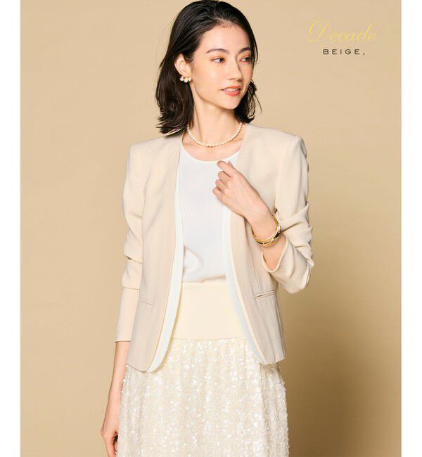 BEIGE,「CINDY / ダブルカラージャケット」|ノーカラージャケット|Sheer Orange&times;White