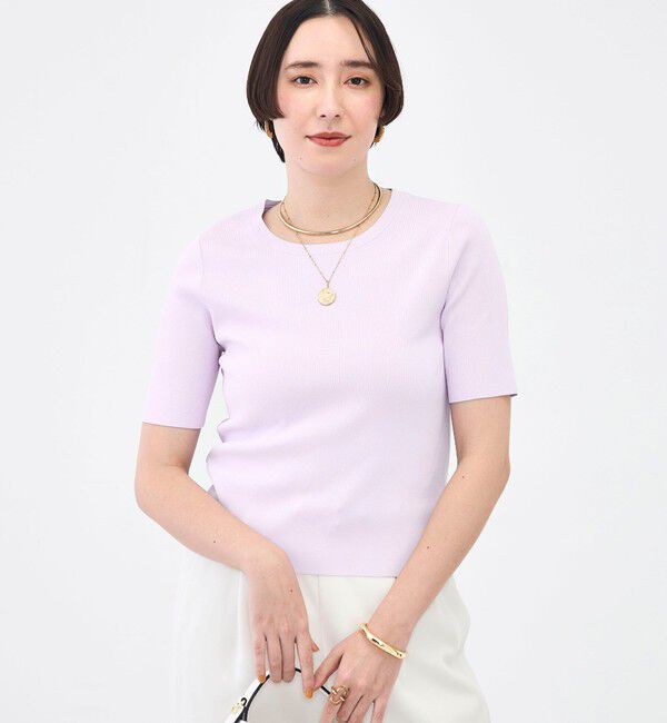 NOLLEY'S sophi「《アンサンブル対応》《手洗い可能》マルチファンクション5分袖プルオーバー」|ニット・セーター|ラベンダー