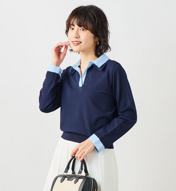 NOLLEY'S sophi「《手洗い可能》シャツレイヤード風スキッパーポロニット」|ニット・セーター|