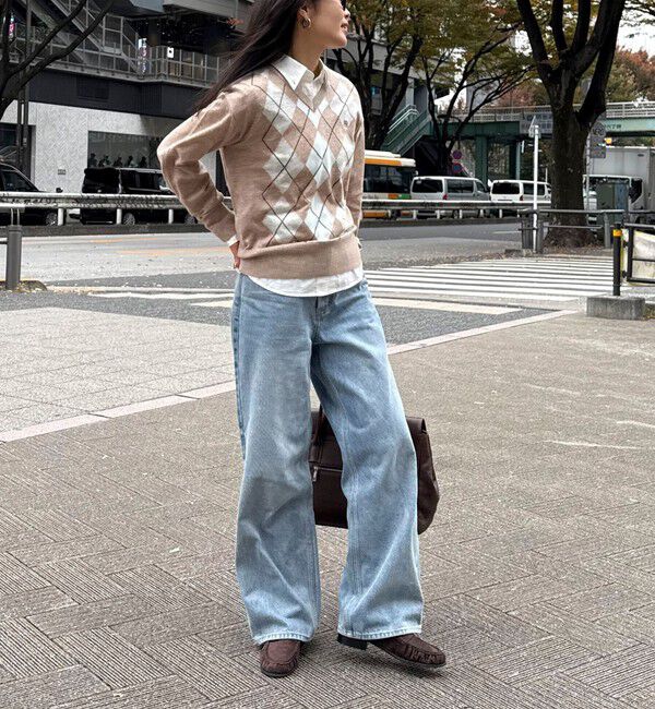 fredy emue「アーガイル柄インターシャVネックニット」|ニット・セーター|