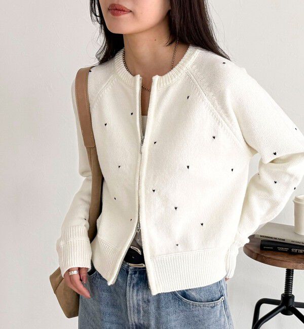 fredy emue「ハンド刺しゅうハートZIPカーディガン」|カーディガン|