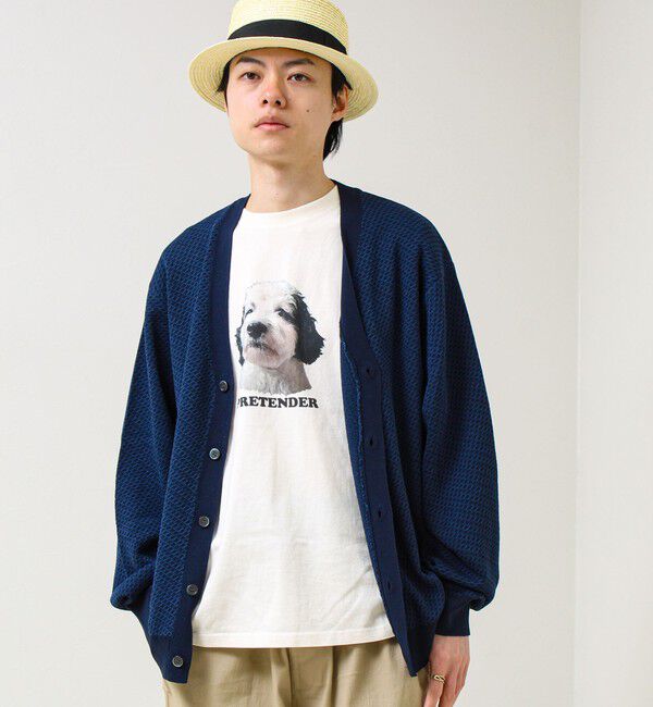 GLOSTER「【シャリ感で軽やか】バーズアイVネック crunchyカーデ」|カーディガン|