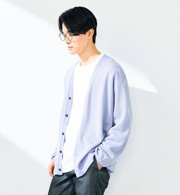 GLOSTER「【シャリ感で軽やか】バーズアイVネック crunchyカーデ」|カーディガン|