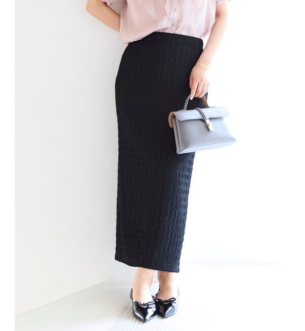 VIS「【新色追加】【接触冷感】膨れジャガードナロースカート」|スカート|ブラック(01)