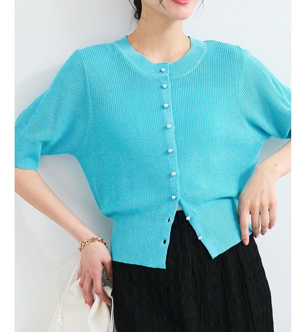 VIS「【WEB限定】多釦ハーフスリーブサマーニットカーディガン」|カーディガン|サックス(48)