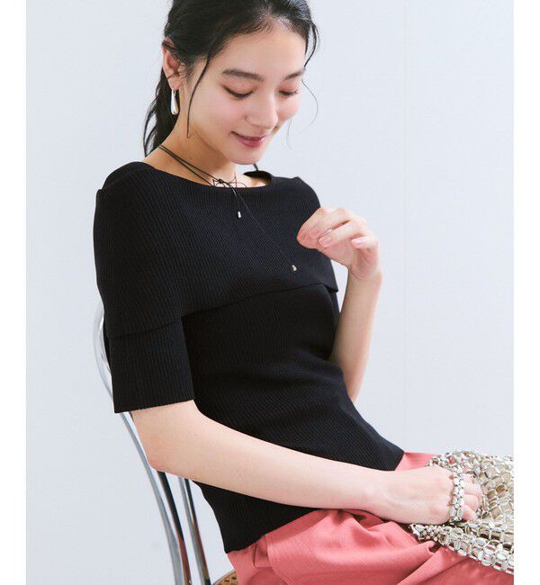VIS「【アンチピリング/UVケア/洗える】オフショルハーフスリーブニット」|ニット・セーター|