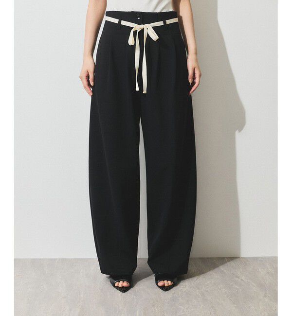 ADAM ET ROPE'「【WEB限定】ハイウエストカーブパンツ」|チノ|ブラック(01)