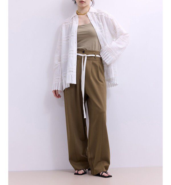 ADAM ET ROPE'「【WEB限定】ハイウエストカーブパンツ」|チノ|キャメル(25)