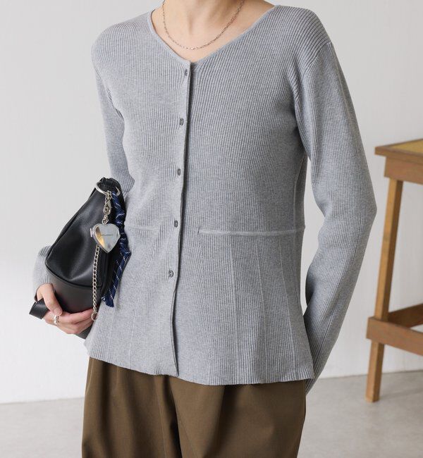  「リブペプラムカーディガン」|ニット・セーター|グレー