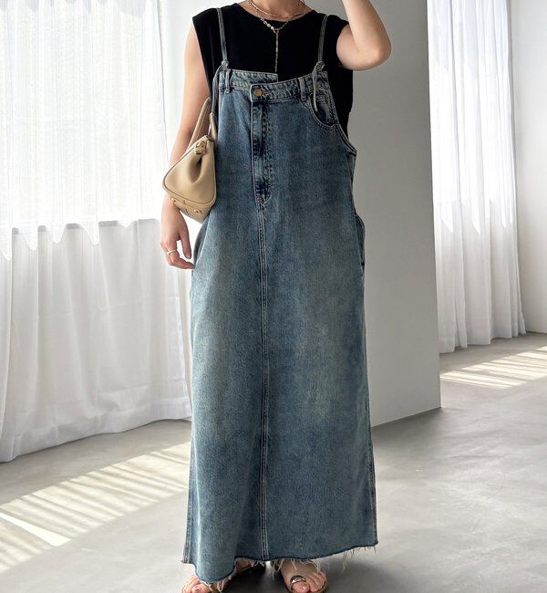  「裾フリンジデニムジャンスカ」|ワンピース|