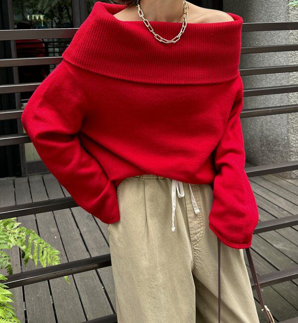  「オフタートルプルオーバー」|ニット・セーター|レッド