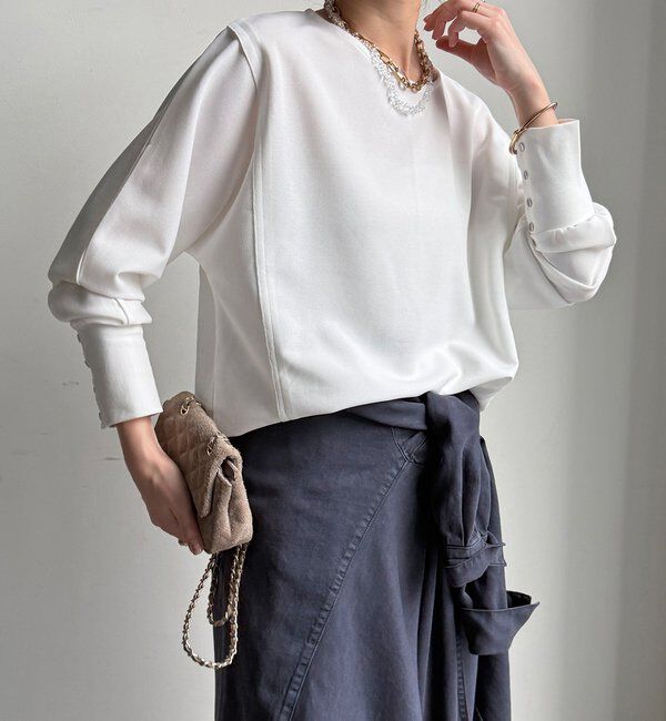 「【WEB限定】カットジョーゼットオーガンジー切替ブラウス」|シャツ・ブラウス|オフホワイト