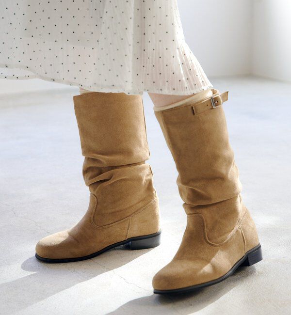  「【レザー&スエード/インソール】ルーズエンジニアブーツ」|ロングブーツ|