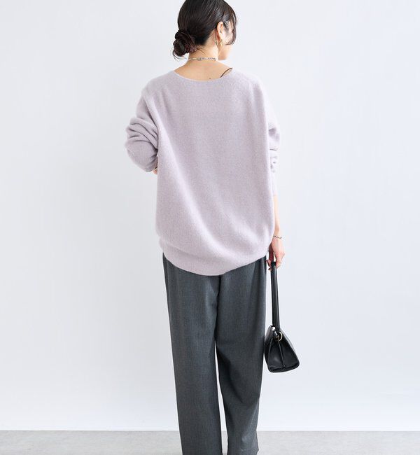  「【抜け感シルエット】ヘアリーウール片畦Vネックニット」|ニット・セーター|