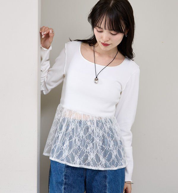  「レースドッキングロンT」|Tシャツ・カットソー|