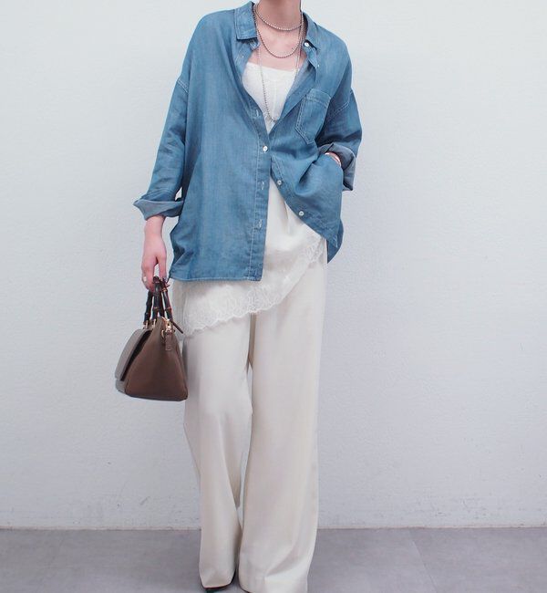  「【@_shirabe.s_コラボ】シアーデニムタックシャツ」|シャツ・ブラウス|