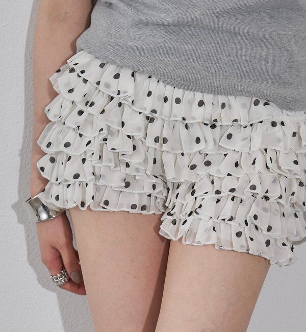  「レースショートパンツ(無地/ドット/チェック/レオパード)」|チノ|ホワイトその他1