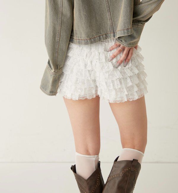  「レースショートパンツ(無地/ドット/チェック/レオパード)」|チノ|
