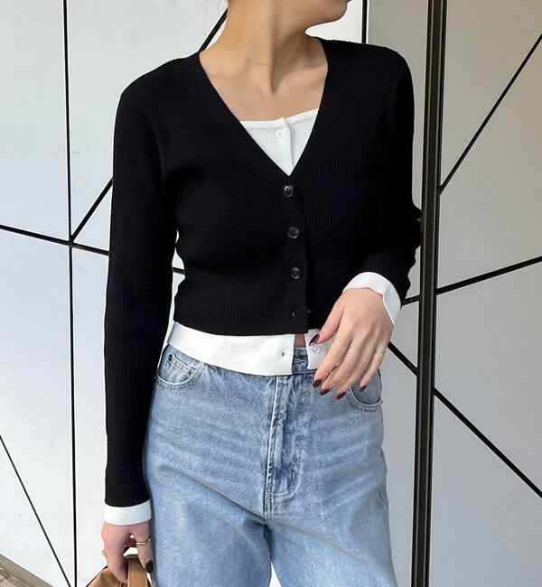  「バイカラーレイヤードカーディガン」|カーディガン|